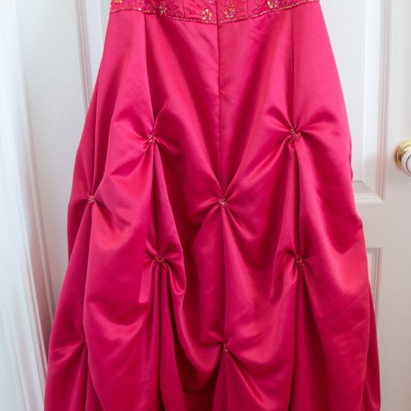 BLONDIE NITES Red Prom Ball Dress Gown Strapless Beads Mesh Large sz 17 - Picture 2 of 7